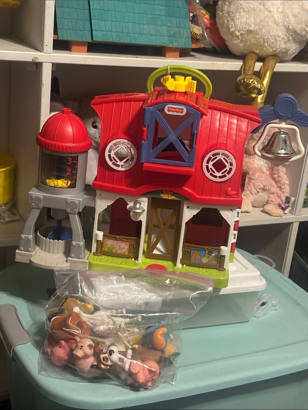Fisher-Price Red, White and Green Toy Barn with Animal Figures